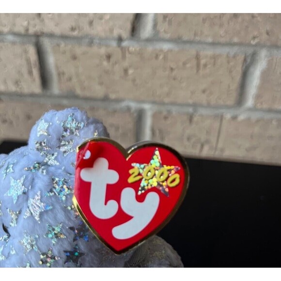 TY Beanie Baby The Beginning White Bear Silver Stars 8.5 Retired Rare Jan 1 2000 - Picture 8 of 16